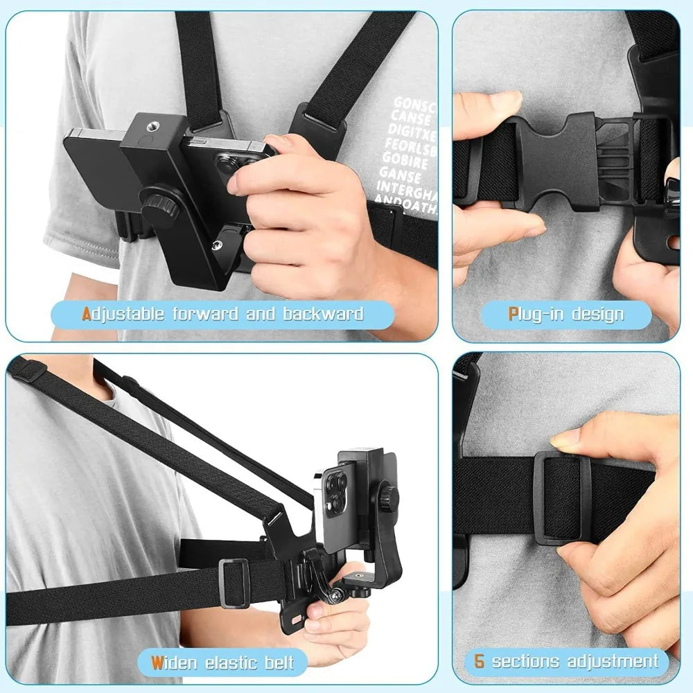 Supporto Clip Regolabile per Smartphone con Fascia Pettorale per Action Cam