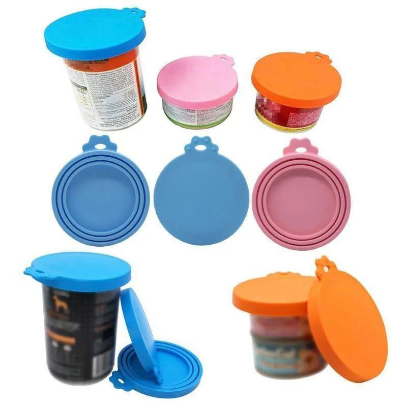 Set 3 Coperchi Silicone Riutilizzabili per Scatolette Cibo Gatto/Cane 6.5-8.5 cm