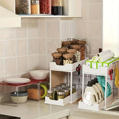 Organizer Sottolavello Estraibile 2 Ripiani Salvaspazio 5 Ganci Cucina/Bagno