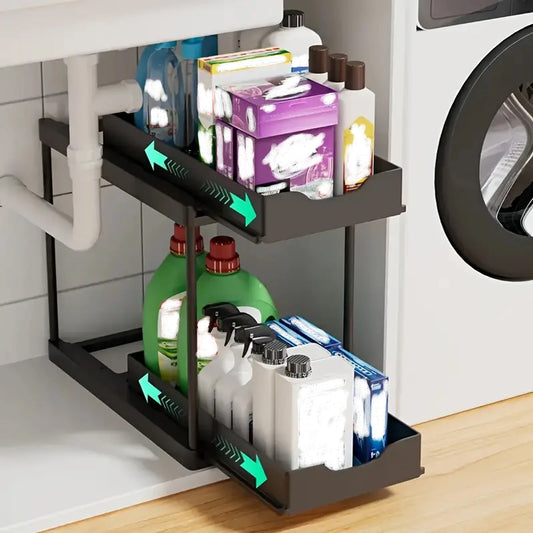 Organizer Sottolavello Estraibile 2 Ripiani Salvaspazio 5 Ganci Cucina/Bagno