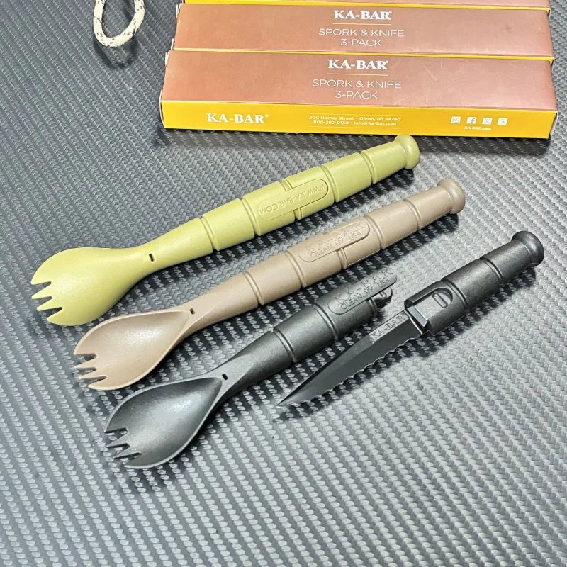 Set posate EDC mini tattico multifunzione coltello forchetta cucchiaio campeggio