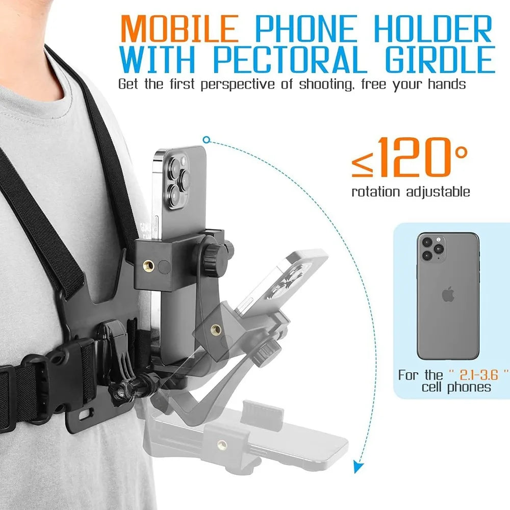 Supporto Clip Regolabile per Smartphone con Fascia Pettorale per Action Cam