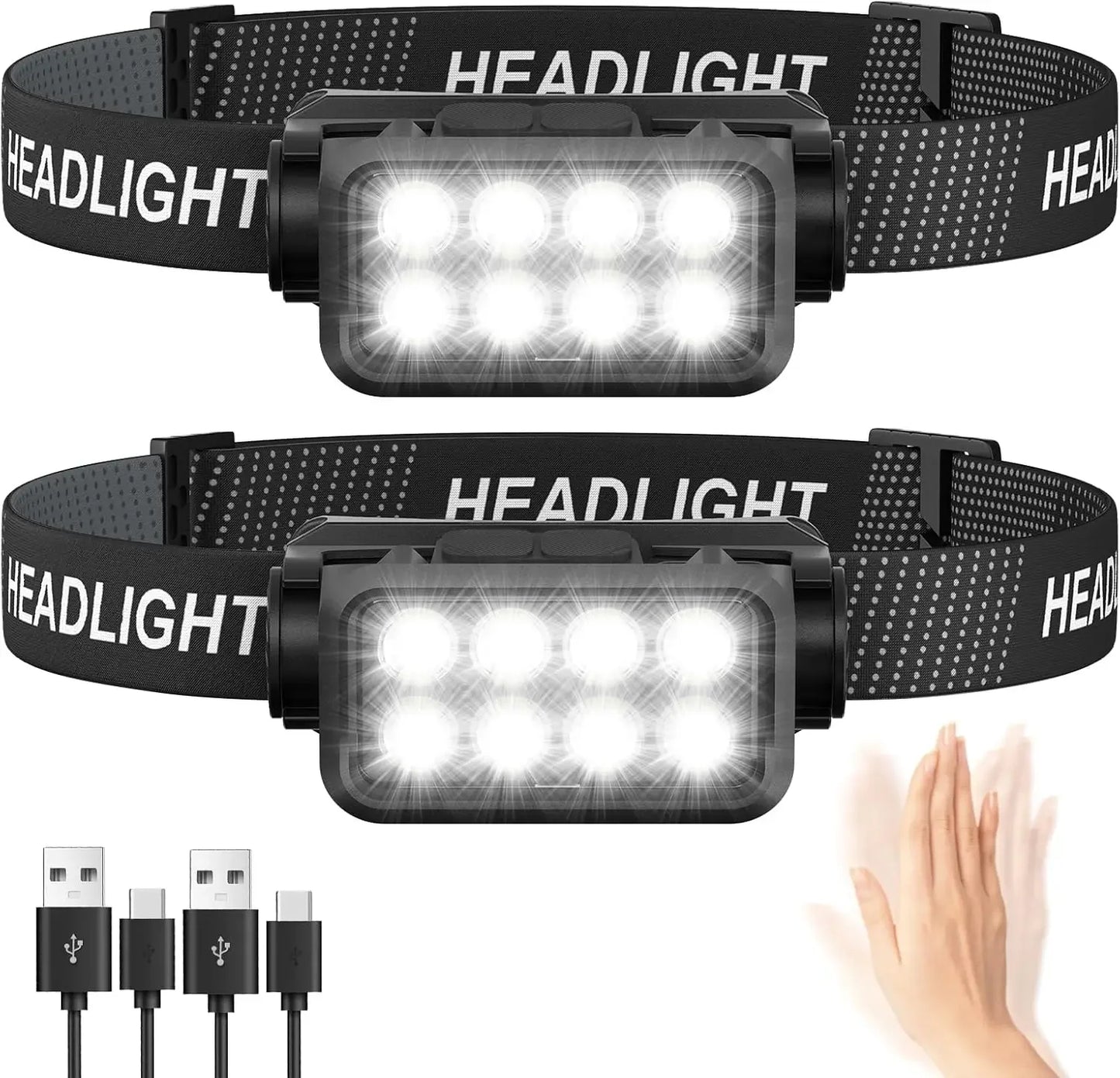 Lampada frontale ricaricabile 8 LED sensore movimento ultra luminosa campeggio