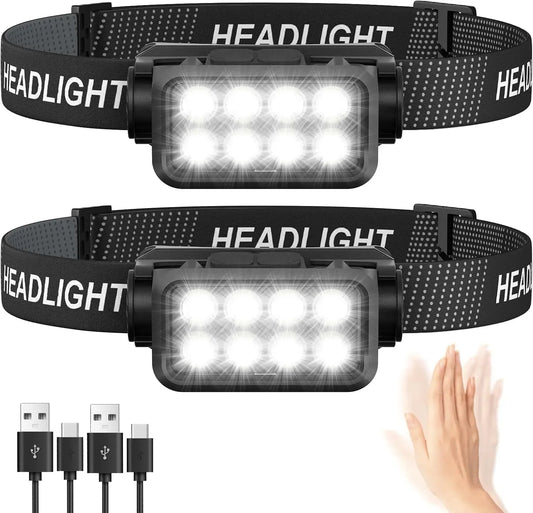 Lampada frontale ricaricabile 8 LED sensore movimento ultra luminosa campeggio