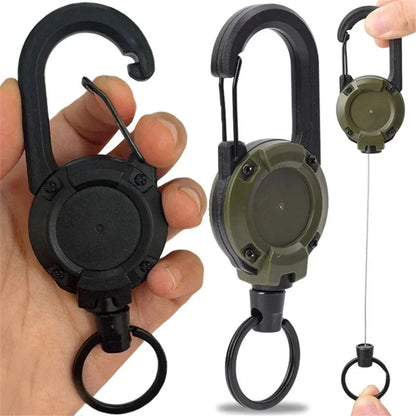 Porta badge retrattile robusto cavo acciaio antifurto clip portachiavi camping