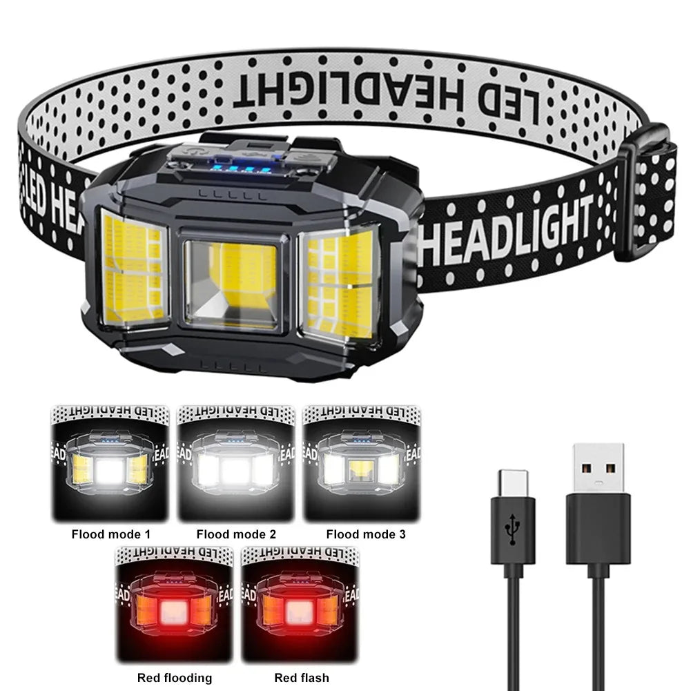 Lampada frontale ricaricabile 8 LED sensore movimento ultra luminosa campeggio