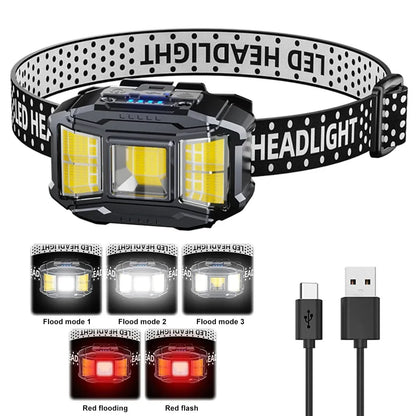 Lampada frontale ricaricabile 8 LED sensore movimento ultra luminosa campeggio