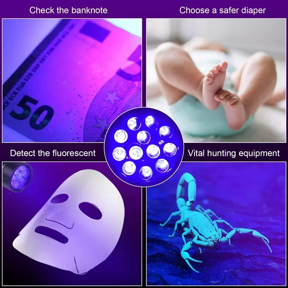 Torcia UV 395nm 9-12LED tascabile Blacklight rileva urine cane macchie cimici