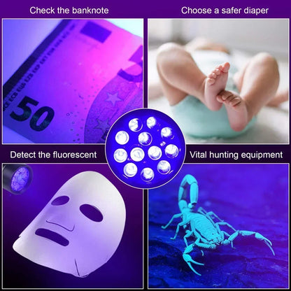 Torcia UV 395nm 9-12LED tascabile Blacklight rileva urine cane macchie cimici