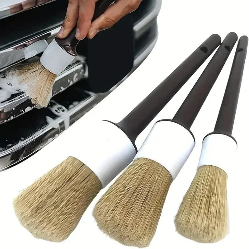 Kit 3 Pennelli Detailing Auto per Pulizia Interni ed Esterni - Setole in Setola