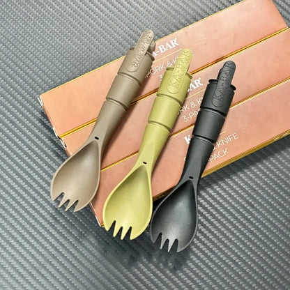 Set posate EDC mini tattico multifunzione coltello forchetta cucchiaio campeggio