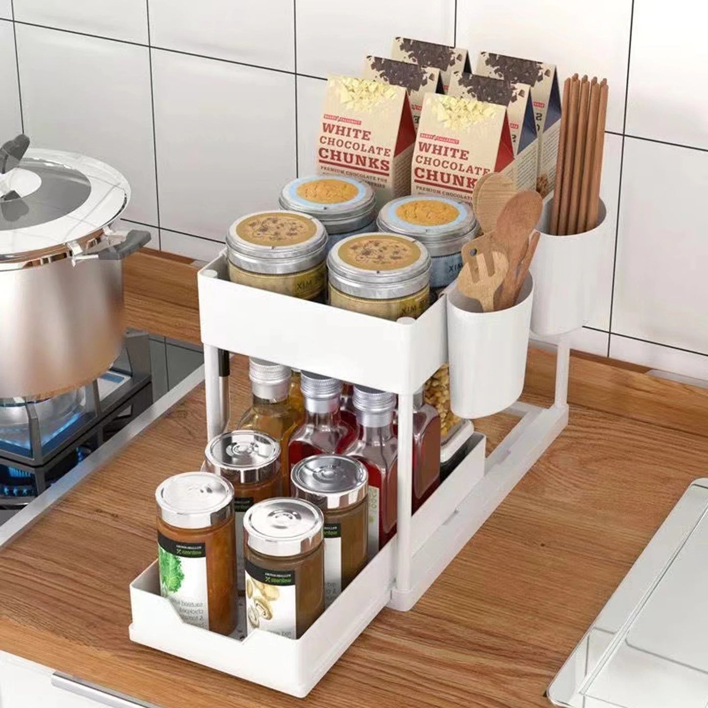 Organizer Sottolavello Estraibile 2 Ripiani Salvaspazio 5 Ganci Cucina/Bagno