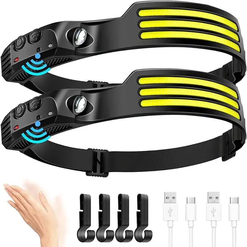 Lampada frontale LED COB ricaricabile USB sensore movimento per campeggio pesca