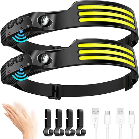 Lampada frontale LED COB ricaricabile USB sensore movimento per campeggio pesca
