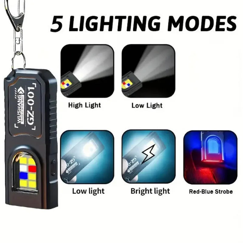 Mini Torcia LED COB Ricaricabile USB Portachiavi Impermeabile Tascabile