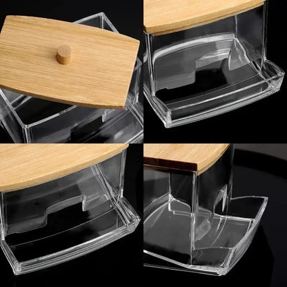 Porta cotton fioc trasparente quadrato con coperchio in bambù contenitore bagno