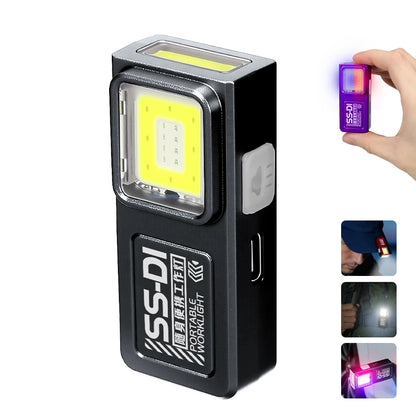Mini Torcia LED COB Ricaricabile USB Portachiavi Impermeabile Tascabile