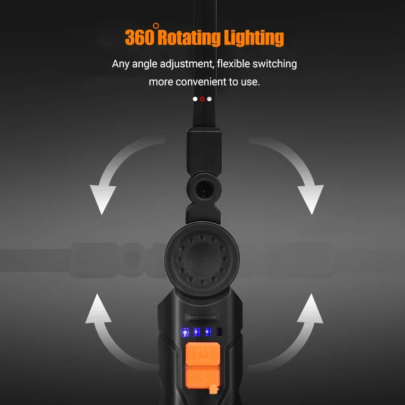Lanterna LED COB Ricaricabile USB Portatile Magnetica Lampada Lavoro Camping