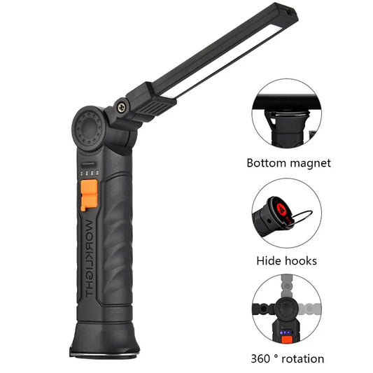 Lanterna LED COB Ricaricabile USB Portatile Magnetica Lampada Lavoro Camping
