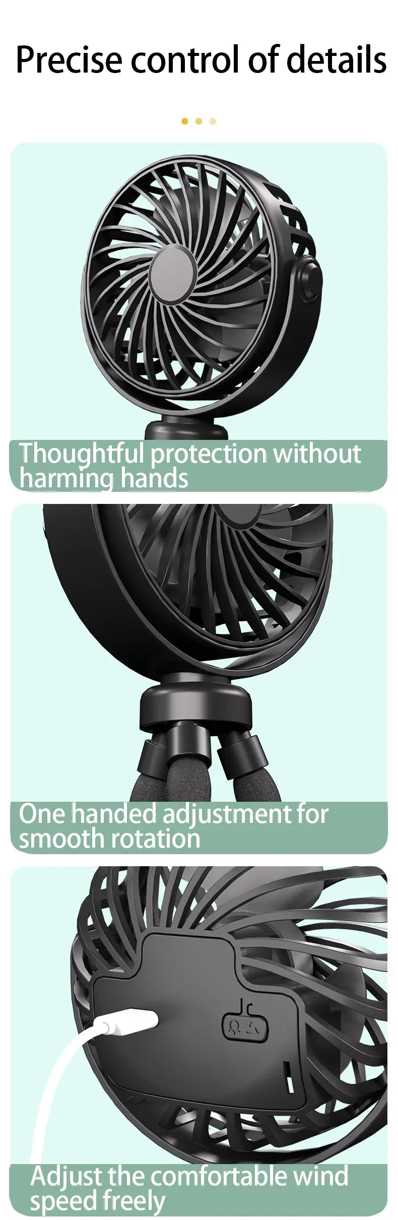 Ventilatore a Clip per Passeggino USB Ricaricabile Mini Pieghevole Silenzioso