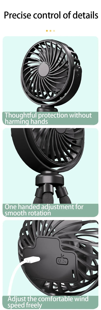 Ventilatore a Clip per Passeggino USB Ricaricabile Mini Pieghevole Silenzioso