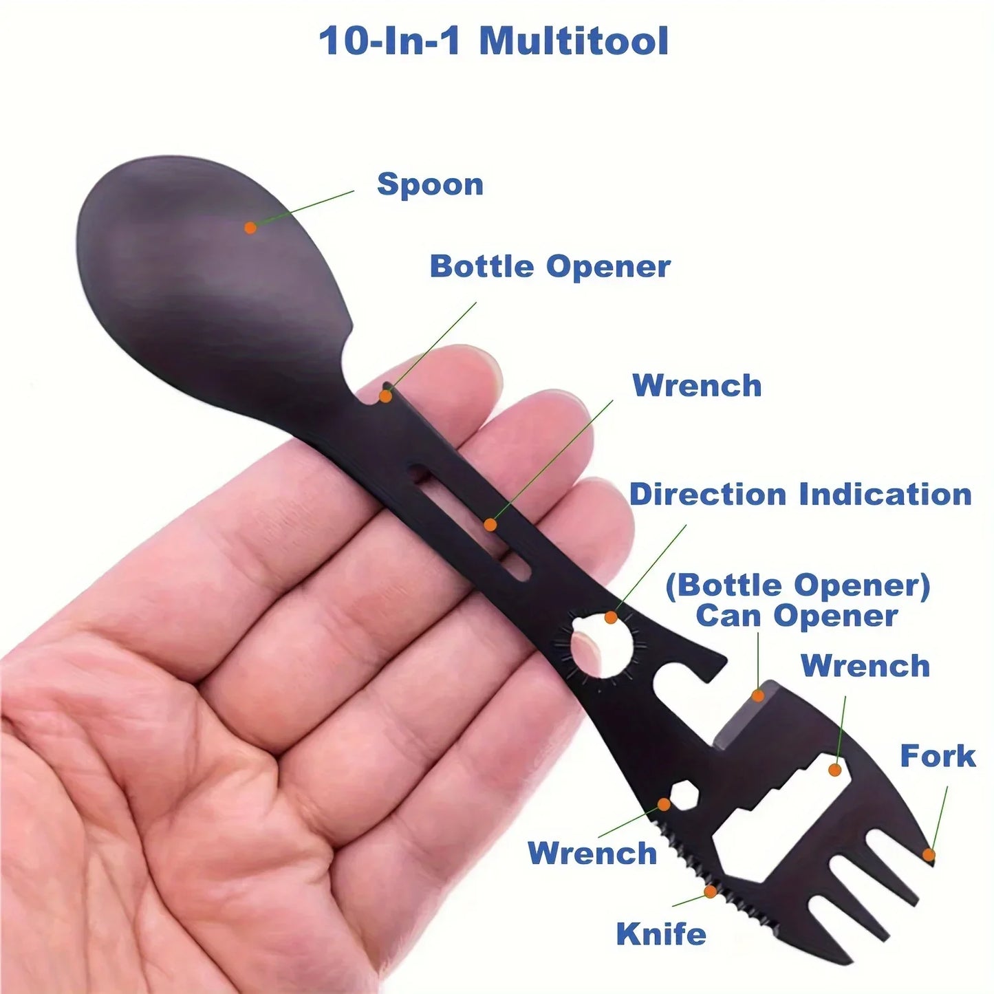 Coltellino Multifunzione EDC con Fischietto Spork Apribottiglie Chiave Survival