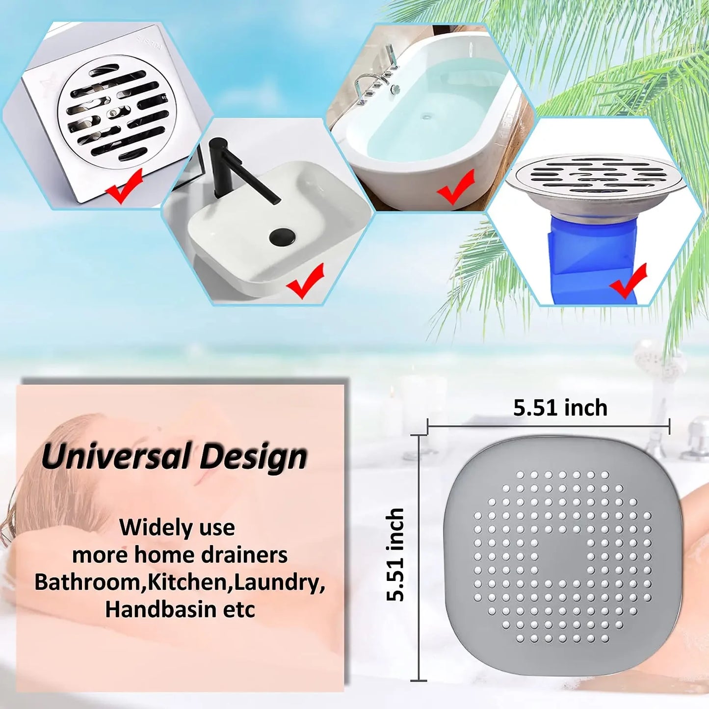 Tappo Scarico Silicone Filtro Salvacapelli per Lavabo Doccia Cucina Bagno