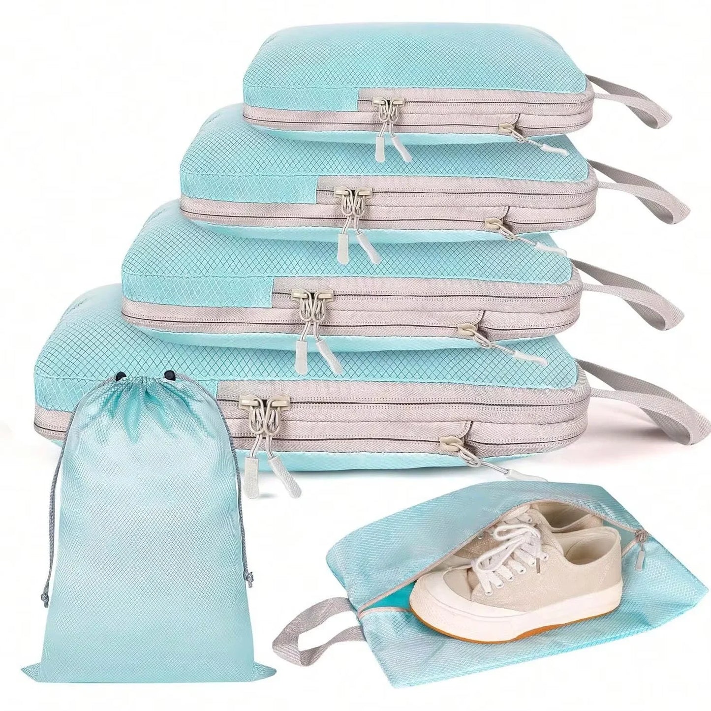 Set 4/6 Cubi Organizzatori per Valigia - Compressibili Impermeabili Nylon