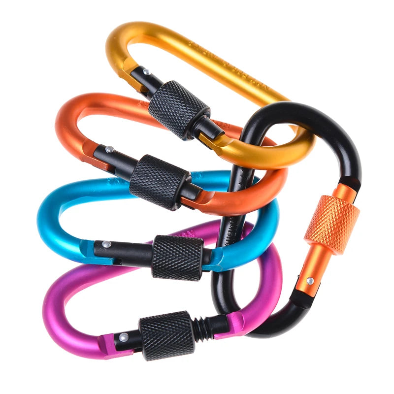 4x Moschettoni Alluminio 7,5mm Blocco a Vite - EDC Campeggio Portachiavi