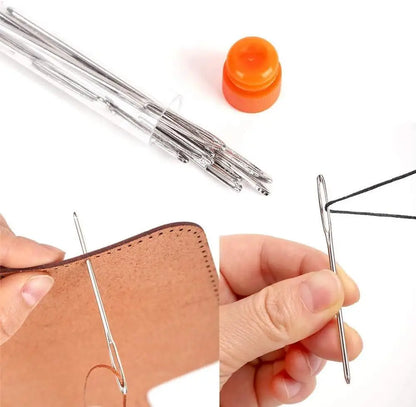 Aghi per cucito a mano Set 9 pz occhio grande punta smussata pelle ricamo