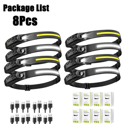 Lampada Frontale LED XPE+COB Ricaricabile USB Impermeabile Camping Pesca 1/10pz