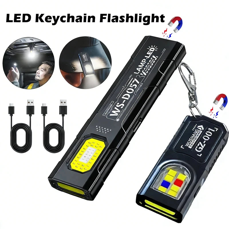 Mini Torcia LED COB Ricaricabile USB Portachiavi Impermeabile Tascabile