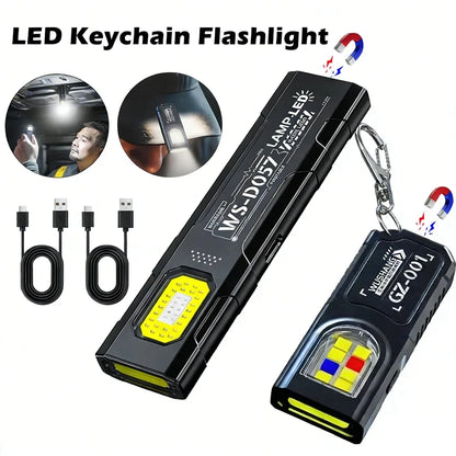 Mini Torcia LED COB Ricaricabile USB Portachiavi Impermeabile Tascabile