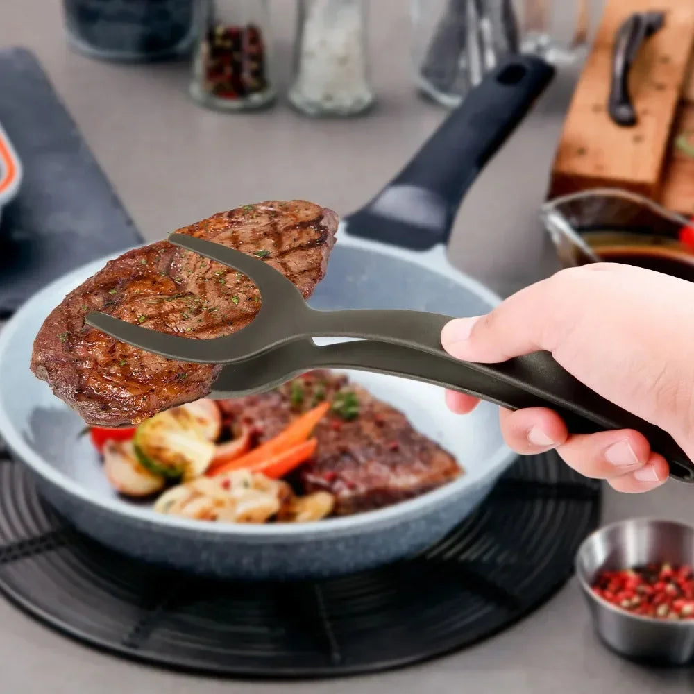 Pinza cucina 2-in-1 spatola nylon antiaderente antigraffio per uova e bistecca