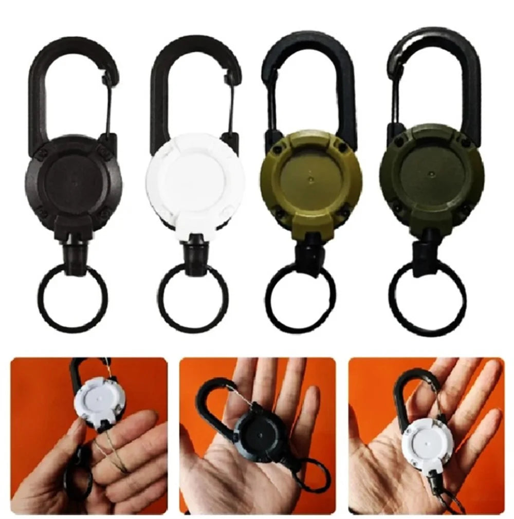 Porta badge retrattile robusto cavo acciaio antifurto clip portachiavi camping