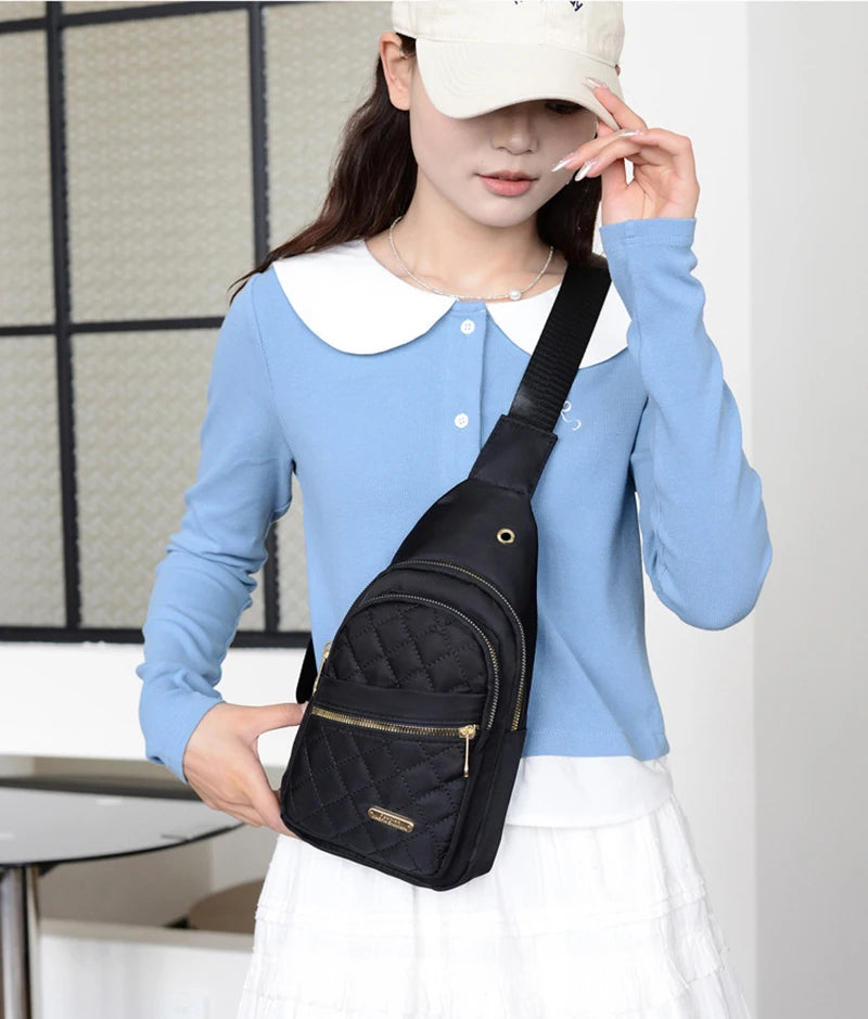 Borsa a tracolla petto donna grande capacità ricamata multitasche outdoor casual