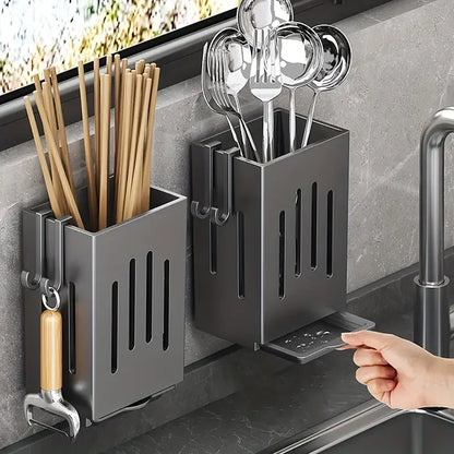 Porta Posate/Bacchette da Parete 1-2 Pz Senza Fori Scolaposate con Gancio