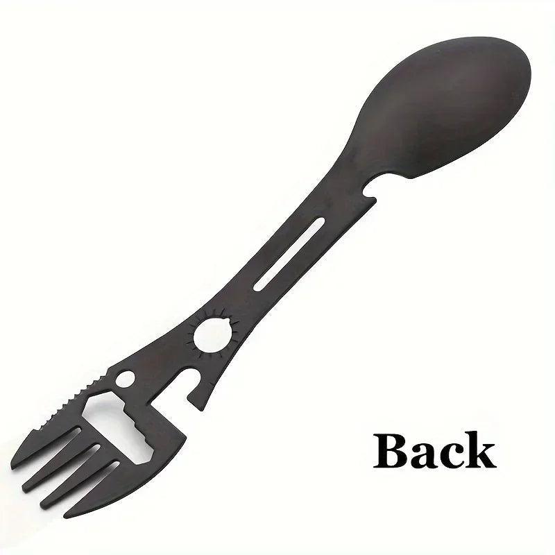 Coltellino Multifunzione EDC con Fischietto Spork Apribottiglie Chiave Survival