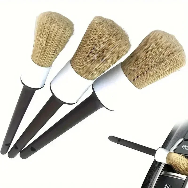 Kit 3 Pennelli Detailing Auto per Pulizia Interni ed Esterni - Setole in Setola