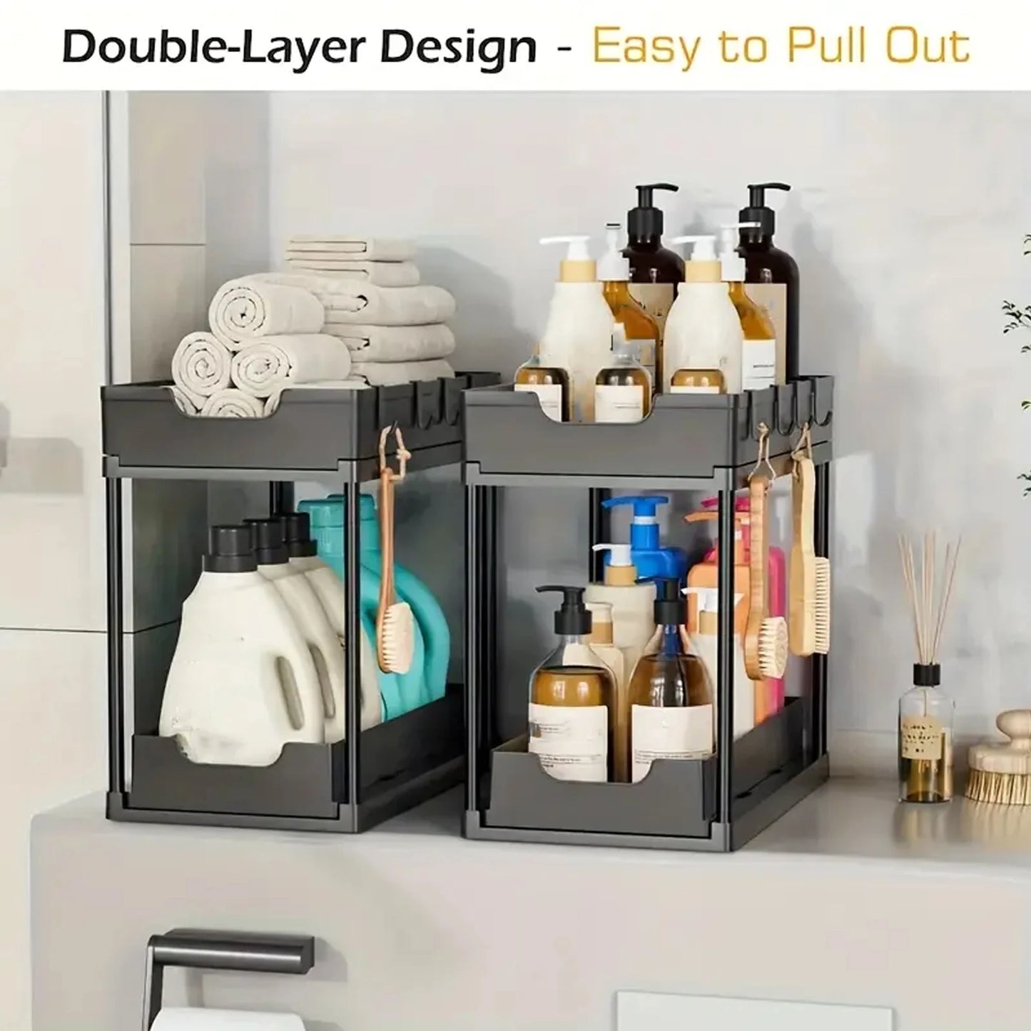 Organizer Sottolavello Estraibile 2 Ripiani Salvaspazio 5 Ganci Cucina/Bagno
