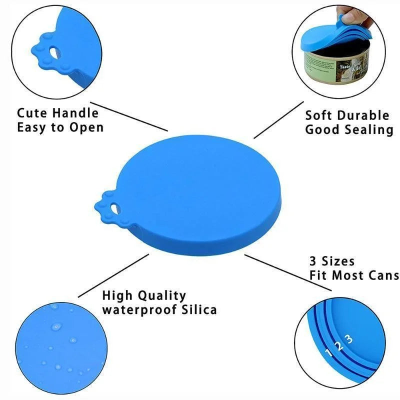 Set 3 Coperchi Silicone Riutilizzabili per Scatolette Cibo Gatto/Cane 6.5-8.5 cm