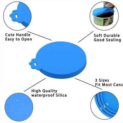 Set 3 Coperchi Silicone Riutilizzabili per Scatolette Cibo Gatto/Cane 6.5-8.5 cm
