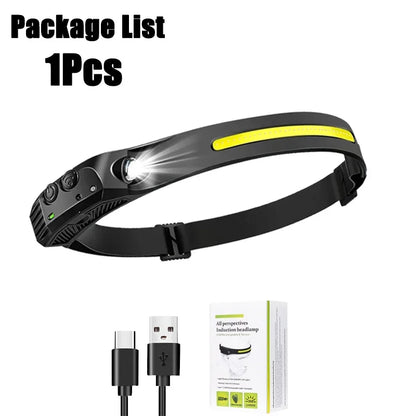 Lampada Frontale LED XPE+COB Ricaricabile USB Impermeabile Camping Pesca 1/10pz