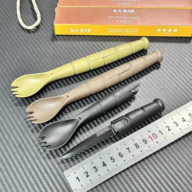 Set posate EDC mini tattico multifunzione coltello forchetta cucchiaio campeggio