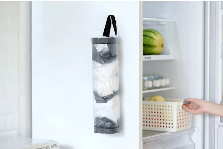 Dispenser sacchetti cucina da parete in rete grigio salvaspazio