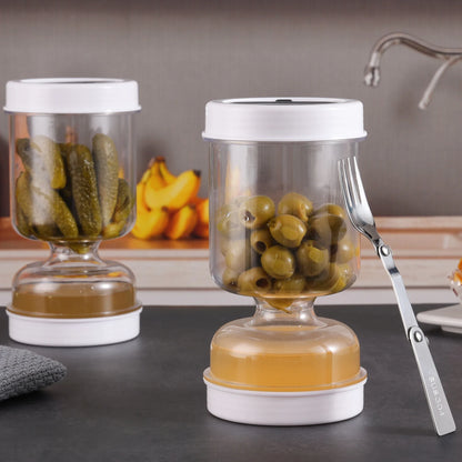 Barattolo Sottaceti con Forchette - Dispenser Olive e Cetrioli Sgocciolatoio