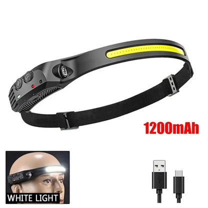 Lampada frontale LED COB ricaricabile USB sensore movimento per campeggio pesca