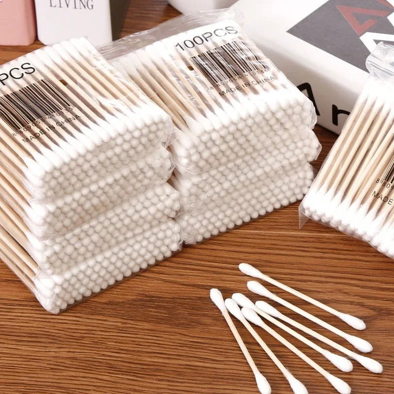 Porta cotton fioc trasparente quadrato con coperchio in bambù contenitore bagno