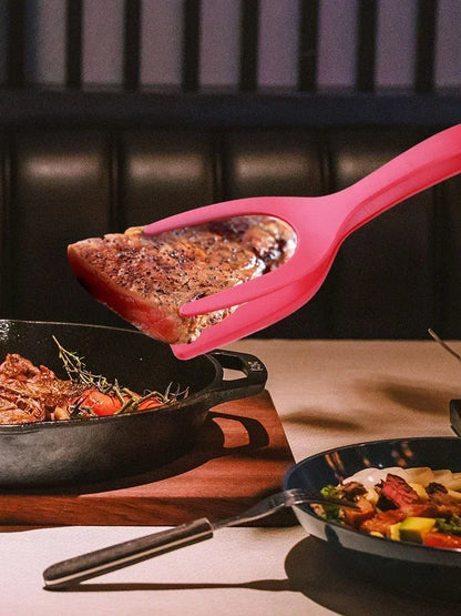 Pinza cucina 2-in-1 spatola nylon antiaderente antigraffio per uova e bistecca
