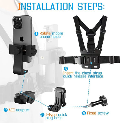 Supporto Clip Regolabile per Smartphone con Fascia Pettorale per Action Cam